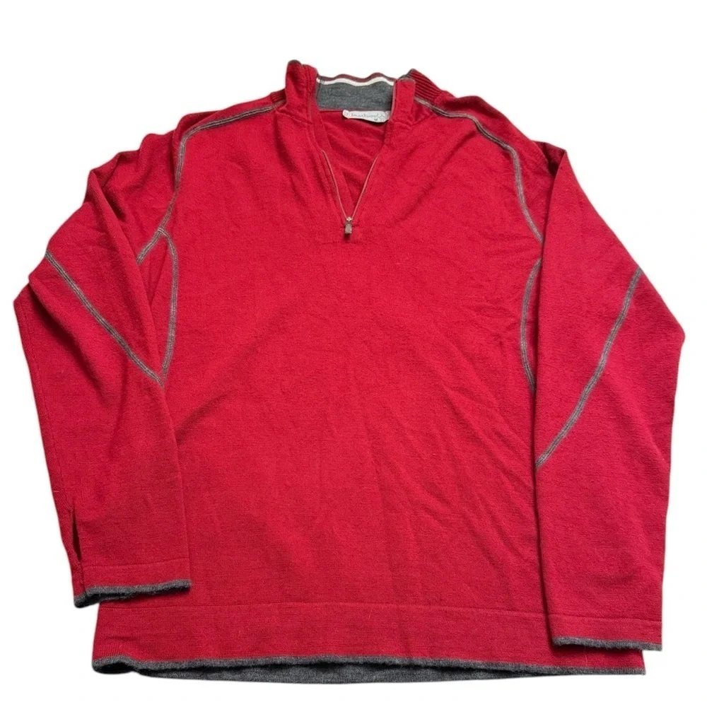 SMARTWOOL MERINO WOOL QUARTER ZIP FRONT BURGUNDY & GREY SWEATER PULL OVER MEDIUM
